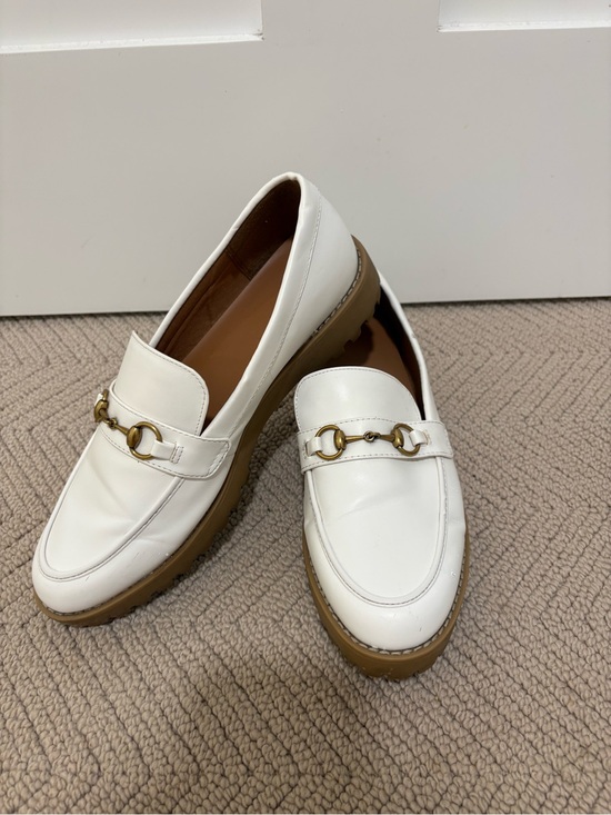 a new day Shoes - a new day White Leather Loafers with Gold Bit